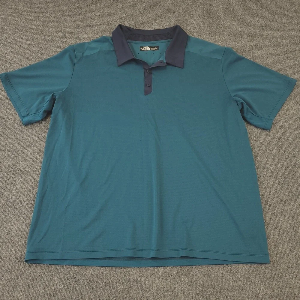 North Face Polo Shirt Mens XXL Vented Green Blue‎ Trim Outdoors
